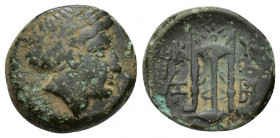 MYSIA, Kyzikos. 3rd century BC. Æ (17.3mm 4.3 g). Head of Kore Soteira right / Tripo, caduceus left.