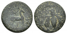 IONIA, Ephesos. Late 2nd-early 1st century BC. Æ (17.8mm, 3.8 g). Posidonios, magistrate. Bee in wreath / Stag standing right; palm tree in background...