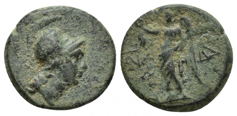 PAMPHYLIA. Side. Ae (Circa 200-36 BC). Obv: Helmeted head of Athena right. Rev: ...