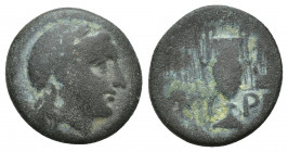 AEOLIS, Myrina . Æ 16.8mm 3.2 g. Laureate head of Apollo right / MY-PA, decorated amphora; lyre right.