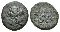 Mysia, Pergamon. Civic Issue. 200-113 B.C. AE 3.5g 15.8mm Laureate head of Asclepios (or Zeus) right Rev: ΑΣΚΛΗΠΙΟΥ / ΣΩΤΗΡΟΣ, legend vertically downw...