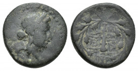 Lydia, Sardes, 2nd-1st century BC. Æ (15.4mm, 3.2g). Laureate head of Apollo r. R/ Ethnic around club within wreath; monogram to r.