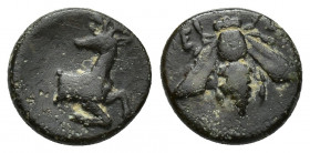Ionia, Ephesus. 11.6mm, 1.6gr. Obv: Bee, E-Φ to left and right. Rev: Stag recumbent r, head l.