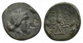 Lydia, Sardes Æ 15mm. Circa 133 BC-AD 1. 2.8g 13.4mm Laureate head of Apollo to right / Club; ΣΑΡΔΙ-ΑΝΩΝ across fields, ΔΓ monogram below; all within ...