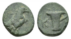 Aeolis. Kyme circa 320-250 BC. Bronze Æ 9.3mm., 0.9g. Eagle standing right / One-handled cup, K-Y.