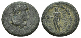 Lydia, Sardes. 2nd-1st century B.C. AE (15.9 mm, 3.5 g). Head of youthful Herakles right, wearing lion's skin around neck / ΣAPΔIANΩN, Apollo standing...