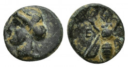 IONIA. Ephesos. Ae (Circa 387-295 BC). 1.4g. 10.7mm Obv: Female head left. Rev: EΦ. Bee.