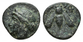 IONIA. Ephesos. Ae (Circa 387-295 BC). 1.4g. 10.8mm Obv: Female head left. Rev: EΦ. Bee.