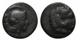 Mysia, Pergamon, c. 310-282 BC. Æ (10mm, 0.8g). Head of Herakles r., wearing lion skin. R/ Helmeted head of Athena r.