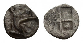 Ionia. Teos circa 550-540 BC. AR 6.1mm., 0,1g. Forepart of griffin right / Incuse square punch.