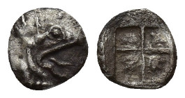 Ionia. Teos circa 550-540 BC. AR 6.4mm., 0,2g. Forepart of griffin right / Incuse square punch.