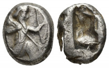 PERSIA. Achaemenid Empire. Time of Darios I-Xerxes II. Circa 485-420 BC. AR Siglos (5.6 g 15.4mm). Persian king or hero in kneeling/running stance rig...