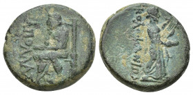 Ionia - Kolophon - Homer and Apollo Aes. 100-10 BC. 7.3g 19.3mm Obv: APOLLAS legend with Homer with scroll sitting left, head supported on his left ha...