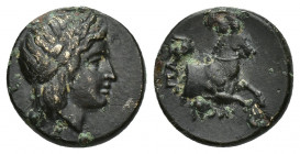 Ionia. Kolophon circa 360-330 BC. Bronze Æ 13.6mm., 2,4g. Laureate head of Apollo to right / KOΛ, forepart of a horse to right.