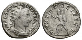 Gordian III, 238 - 244 AD Silver Antoninianus, Antioch Mint, 20.4mm, 4.5 grams Obverse: IMP GORDIANVS PIVS FEL AVG, Radiate, draped and cuirassed bust...
