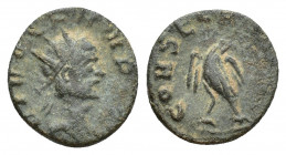 Claudius Gothicus AD 268-270. Rome Antoninian Æ 15.3mm., 1.6g. DIVO CLAVDIO radiate head right / CONSECRATIO eagle standing left, head right.