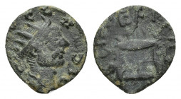 CLAUDIUS II GOTHICUS, 268-270 AD. AE Antoninianus (1.3 g 12.8mm), posthumous commemorative. Radiate head / Altar.