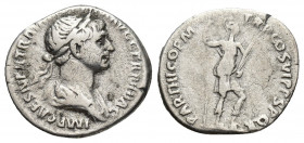 Trajan (AD 98-117). AR denarius (2.8g 18.2mm). Fine. Rome, AD 114-117. IMP CAES NER TRAIAN OPTIM AVG GERM DAC, laureate, draped and cuirassed bust of ...