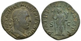 Philippus Arabs AD 244-249. Rome Sesterz 27.3mm., 11.8g. IMP M IVL PHILIPPVS AVG Laureate, draped and cuirassed bust of Philip to right. Rev. P M TR P...