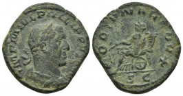 Philippus I AE Sestertius, Fortuna reverse Philippus I (244-249 AD). AE Sestertius (28.2 mm, 16. g), Roma (Rome). Obv. IMP M IVL PHILIPPVS AVG, laurea...