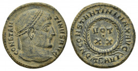 Constantine I (306-337), Nummus, Thessalonica, AD 324; AE (3.6g; 17.6mm); CONSTAN - TINVS AVG, laureate head r., Rv. D N CONSTANTINI MAX AVG, within l...