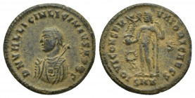 Licinius Jr.. Caesar, A.D. 317-324. BI follis (18.3 mm, 3 g). Cyzicus mint, struck A.D. 317/18. D N VAL LICIN LICINIVS NOB C, laureate, draped and cui...