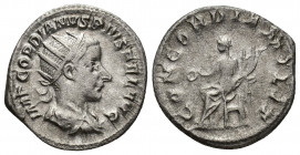 Gordian III AR Antoninianus. Rome, AD 240. 4g 21mm IMP GORDIANVS PIVS FEL AVG, radiate, draped and cuirassed bust right / CONCORDIA MILT, Concordia se...
