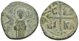 BYZANTINE EMPIRE. Time of Michael IV. Circa 1034-1041, Crusades era. Æ follis (anonymous). 11.3g. 29 mm. Class C. Constantinople mint. Christ standing...