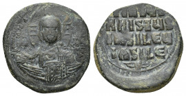 Anonymous Folles, time of Basil II & Constantine VIII, circa 976-1025. Follis (Bronze, 28.9 mm, 11.3 g), Constantinopolis. +ЄMMANOVHΛ Nimbate bust of ...