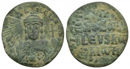 Romanus I & Constantine VII. 920-944. AE follis (25.7 mm, 4.1 g). Constantinople mint. + RωmAn’ bASILЄVS Rωm, crowned bust of Romanus I facing wearing...