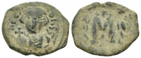 Constans II Æ Nummus. Constantinople, AD 643/4. 6.5g 22mm И M[PR] CONSƮ, crowned facing bust, holding globus cruciger / Large M; cross above, A below,...
