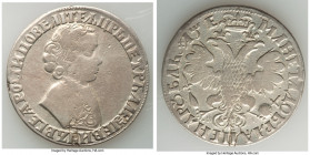 Peter I Rouble 1705-МД Fine (Altered Surfaces), Kadashevsky mint, KM122.1, Bit-177 (R). Open crown. With highly tooled fields and reverse scratches on...