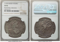 Peter I Rouble 1720 XF45 NGC, Kadashevsky mint, KM157.4, Bit-322 (R). Clasp on mantle, Slavonic date. No engraver's marks. No rivet's in armor. Dove-g...