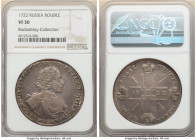 Peter I Rouble 1722 VF30 NGC, Kadashevsky mint, KM162.1, Bit-500 (R1). Portrait in armor. Clover leaf between dots, over head. An exceptional VF examp...