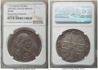 Peter I Rouble 1723 VF35 NGC, Red mint, KM162.2, Bit-900. Obverse legend broken. No engraver's mark. Mottled gray toning, with a few light flan flaws....