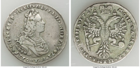 Peter II Poltina (1/2 Rouble) 1727 VF (Engraved Devices), Red mint, KM-180, Bit-36 (R). Stars part legend. The obverse has light contact marks and min...