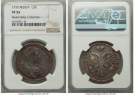 Anna Poltina (1/2 Rouble) 1733 VF35 NGC, Kadashevsky mint, KM195, Bit-146 var. Trefoil on scepter. Nice details for the grade, with a hairline scratch...