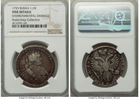 Anna Poltina (1/2 Rouble) 1733 Fine Details (Environmental Damage) NGC, Kadashevsky mint, KM195 Bit-146 var. Nice obverse details, with flan flaws and...