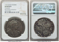 Anna Rouble 1733 XF Details (Plugged) NGC, Kadashevsky mint, KM192.2, Bit-62. No broach on bosom. Decorated cross on orb. This piece seems to be artif...