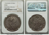 Anna Rouble 1734 VF25 NGC, Kadashevsky mint, KM192.2, Bit-115. With three-pearl pendant on bosom. Eight pearls in hair. The appearance is pleasing, wi...