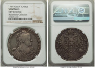 Anna Rouble 1734 VF Details (Obverse Damage) NGC, Kadashevsky mint, KM192.2, Bit-89 (R1). Large head. Crown parts legend. Five pearls in hair. Pewter-...