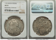 Anna Rouble 1735 AU53 NGC, Kadashevsky mint, KM197, Bit-122. Three pearl pendant on bosom. Eight pearls in hair. Full mint luster, with hints of gold ...