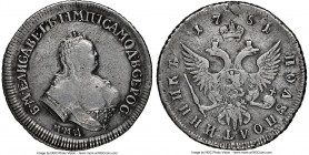 Elizabeth Polupoltinnik (1/4 Rouble) 1751 MMД-A VF Details (Plugged) NGC, Red mint, KM-C17a. Moderately handled with ample remnant detail throughout t...