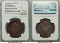Elizabeth Poltina (1/2 Rouble) 1744-MMД Good Details (Mount Removed) NGC, Red mint, KM-C18.1, Bit-147 (R). St. Andrew's cross on order. Light marks an...