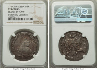 Elizabeth Poltina (1/2 Rouble) 1747-CПБ VF Details (Planchet Flaw) NGC, St. Petersburg mint, KM-C18.3, Bit-306 (R1). Dots divide the letters of the mi...