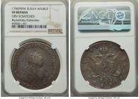Elizabeth Rouble 1746-MMД VF Details (Obverse Scratched) NGC, Red mint, KM-C19.1, Bit-118. Two noticeable scratches above Elizabeth's head, with small...