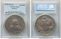 Elizabeth Rouble 1752 СПБ-ЯI XF45 PCGS, St. Petersburg mint, KM-C19b.5, Bit-269. Well struck, with rubbing on the highpoints. Considerable luster is n...