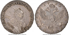 Elizabeth Rouble 1752 MMД-IШ XF Details (Obverse Tooled) NGC, Red mint, KM-C19.2, Bit-127. Wide Order Ribbon. A large area of scratches behind Elizabe...