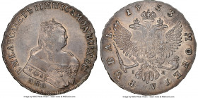 Elizabeth Rouble 1753 MMД-IП AU Details (Cleaned) NGC, Red mint, KM-C19.2, Bit-128. Wide Order Ribbon. A splendid example, with attractive toning over...