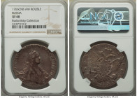 Catherine II Rouble 1766 CПБ-АШ-TI XF40 NGC, St. Petersburg mint, KM-C67a.2, Bit-197. Normal strike. Engraver's mark "TI" on sleeve. The strike is a b...